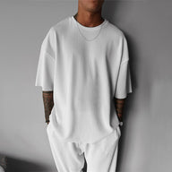 Oversized Quarter Sleeve O Neck T-Shirt & Trouser Set - White