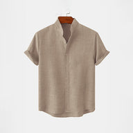 BAN COLLAR LINEN SHIRT - BEIGE