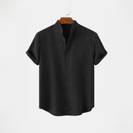 BAN COLLAR LINEN SHIRT - BLACK