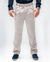MEN’S SLIM-FIT BEIGE PLEATED TROUSERS