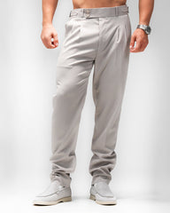MEN’S LIGHT GREY SLIM-FIT PLEATED TROUSERS