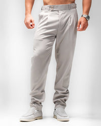 MEN’S LIGHT GREY SLIM-FIT PLEATED TROUSERS