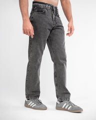 MEN’S DARK GREY WASHED STRAIGHT-LEG JEANS