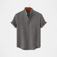 BAN COLLAR LINEN SHIRT - GRAY
