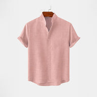 BAN COLLAR LINEN SHIRT - PEACH