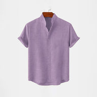 BAN COLLAR LINEN SHIRT - PURPLE