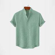 BAN COLLAR LINEN SHIRT - SEA GREEN