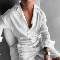 WHITE COTTON CRUSH RELAXED FIT TEXTURED SHIRT