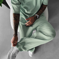 Oversized Quarter Sleeve O Neck T-Shirt & Trouser Set - Tea Green