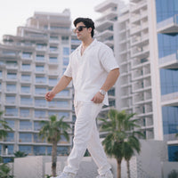 SIGNATURE LOOSE FIT RICH LINEN CORD SET - WHITE