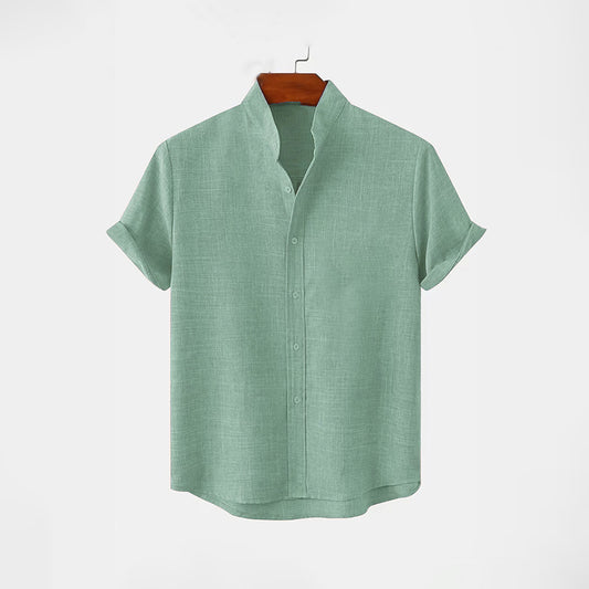 Ban Collar Linen Full Patti Shirt - Sea Green