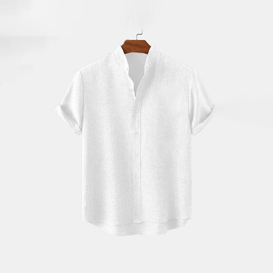 Ban Collar Linen Full Patti Shirt - White