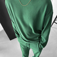 Oversized Full Sleeve O Neck T-Shirt & Trouser Set - Green