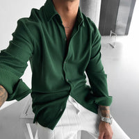 OVERSIZE RIBBED FULL SLEEVES SHIRT - GREEN