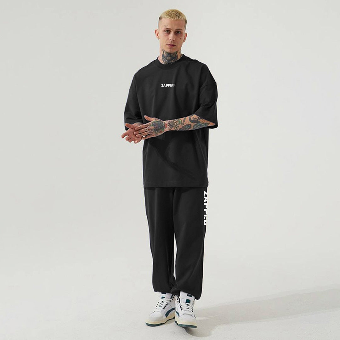 Zapped Oversize T-Shirt & Jogger Pant Cord Set - Black