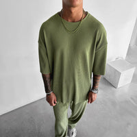 Oversized Quarter Sleeve O Neck T-Shirt & Trouser Set - Pistachio