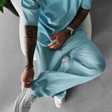 Oversized Quarter Sleeve O Neck T-Shirt & Trouser Set - Arctic