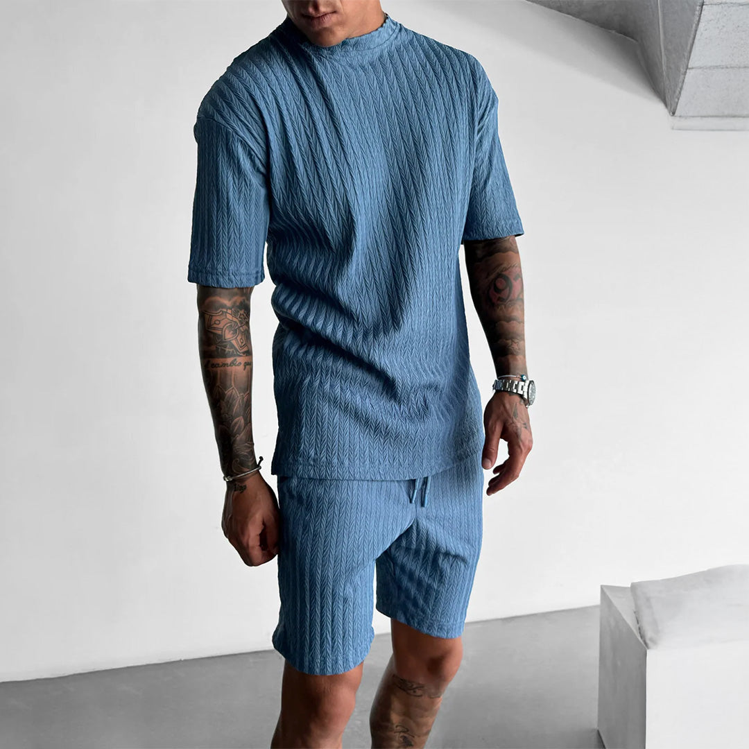 OVERSIZE STRUCTURED T-SHIRT & SHORT SET - BLUE