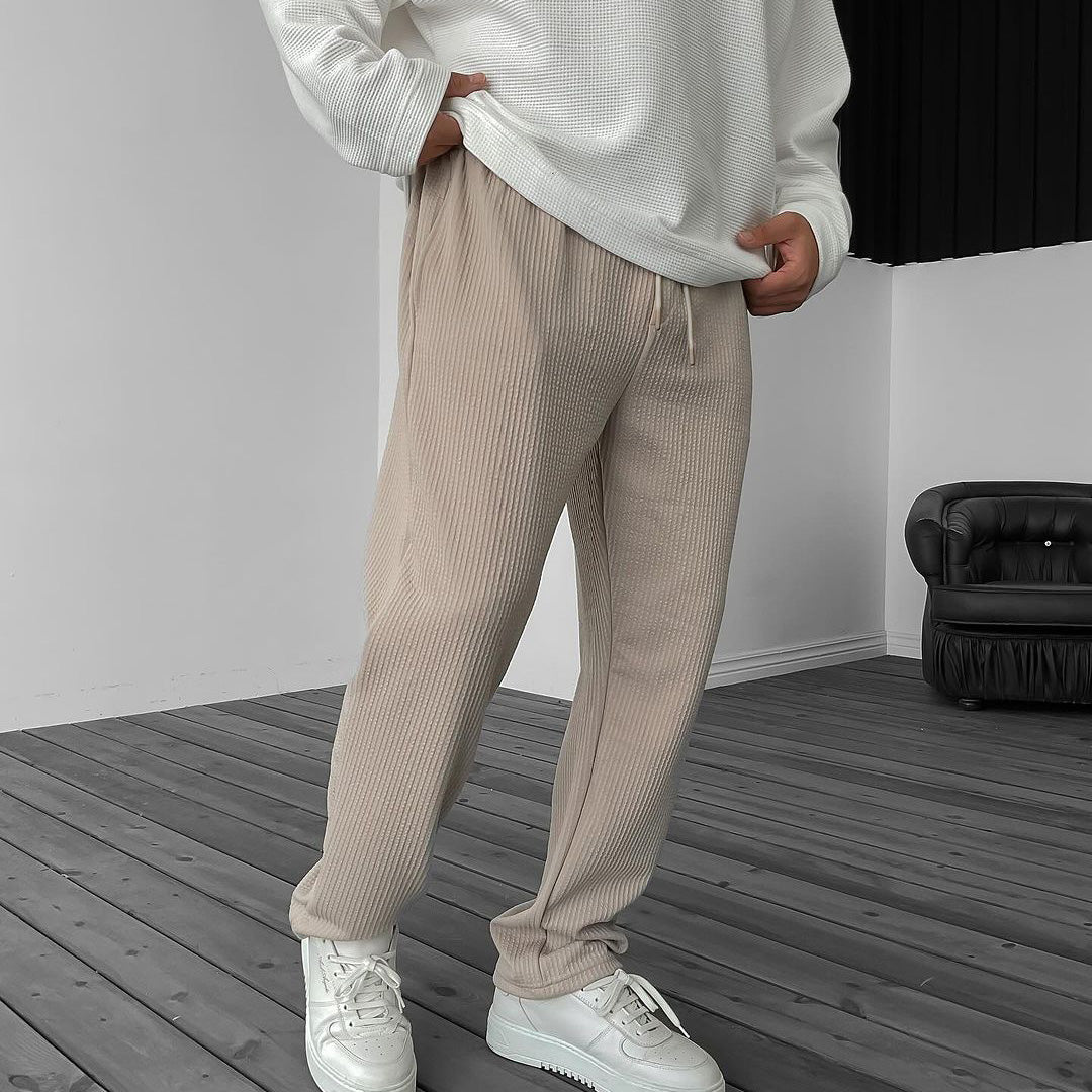 LOOSE FIT RIBBED PANTS - TAN