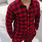 Loose Fit Plaid Long Sleeve Shirt & Trouser Set