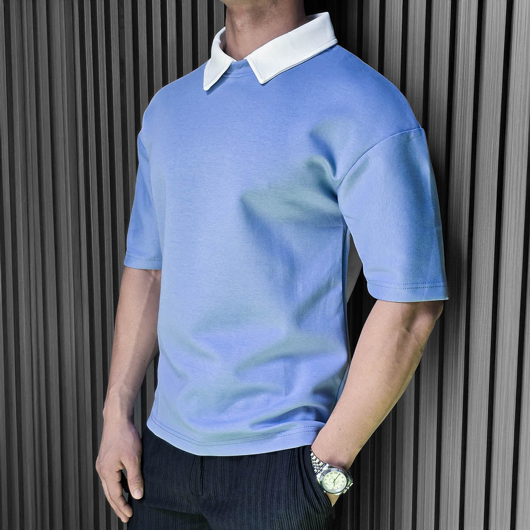 OVERSIZE SOLID COTTON POLO T-SHIRT