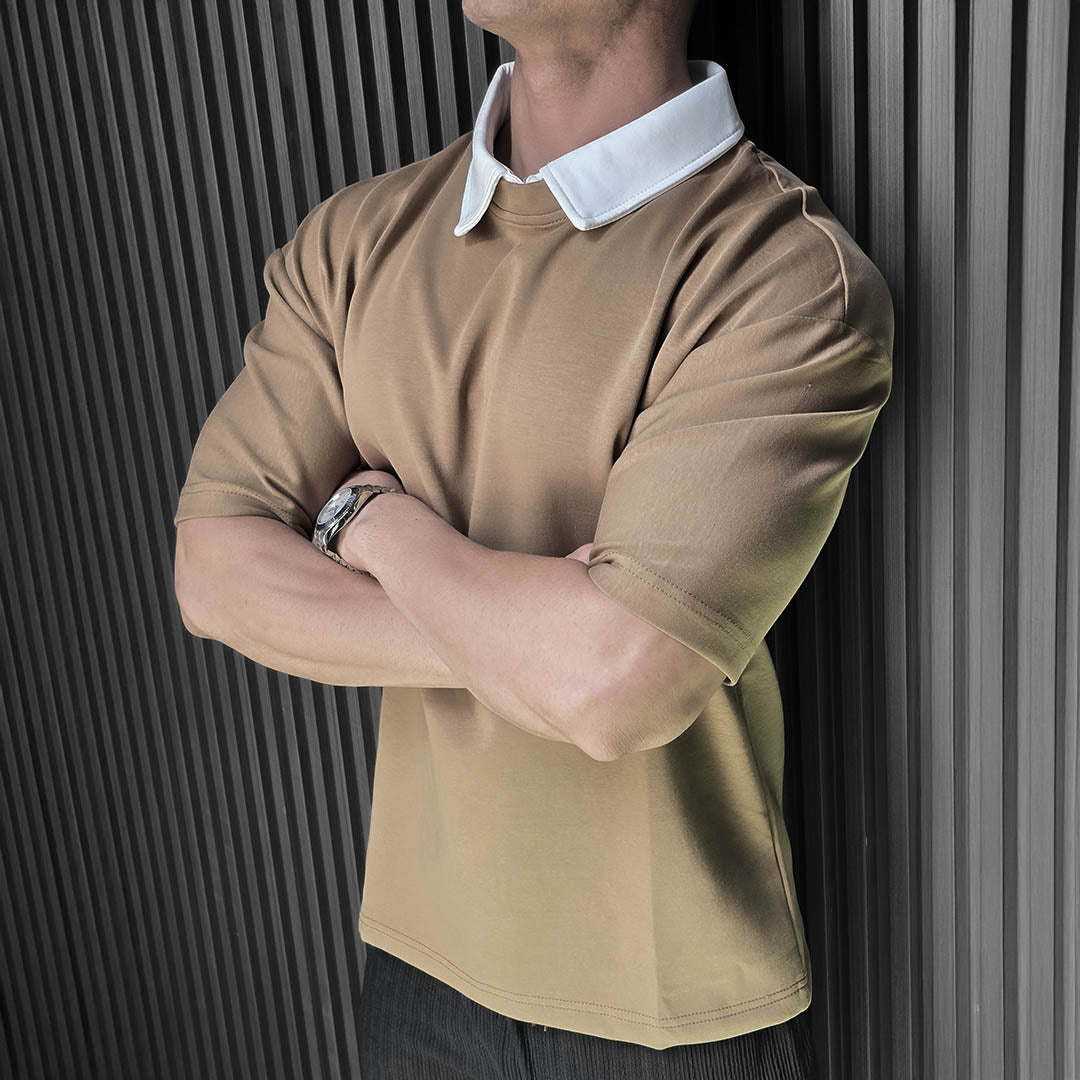 OVERSIZE SOLID COTTON POLO T-SHIRT