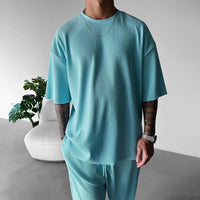 Oversized Quarter Sleeve O Neck T-Shirt & Trouser Set - Arctic