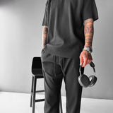 Oversized Quarter Sleeve  O Neck T-Shirt & Trouser Set - Black