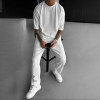 Oversized Quarter Sleeve  O Neck T-Shirt & Trouser Set - White