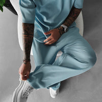 Oversized Quarter Sleeve  O Neck T-Shirt & Trouser Set - Coronet Blue