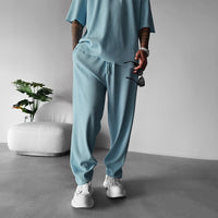 Oversized Quarter Sleeve  O Neck T-Shirt & Trouser Set - Coronet Blue