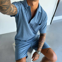 OVERSIZE STRUCTURED POLO SHIRT & SHORT SET - BLUE