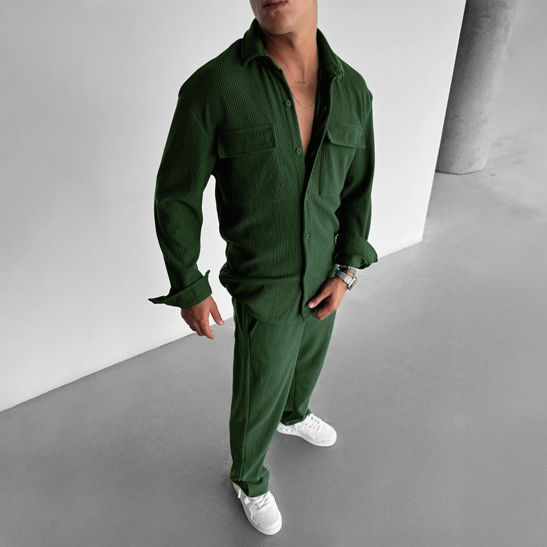OVERSIZE POCKET CORD SHIRT - RAIN FOREST