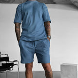 OVERSIZE STRUCTURED T-SHIRT & SHORT SET - BLUE