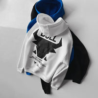 DROP SHOULDER PUFF PRINT BULL HOODIE - WHITE BLACK