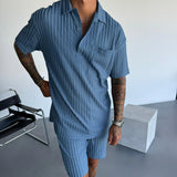 OVERSIZE STRUCTURED POLO SHIRT & SHORT SET - BLUE