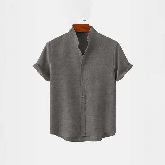 Ban Collar Linen Full Patti Shirt - Gray