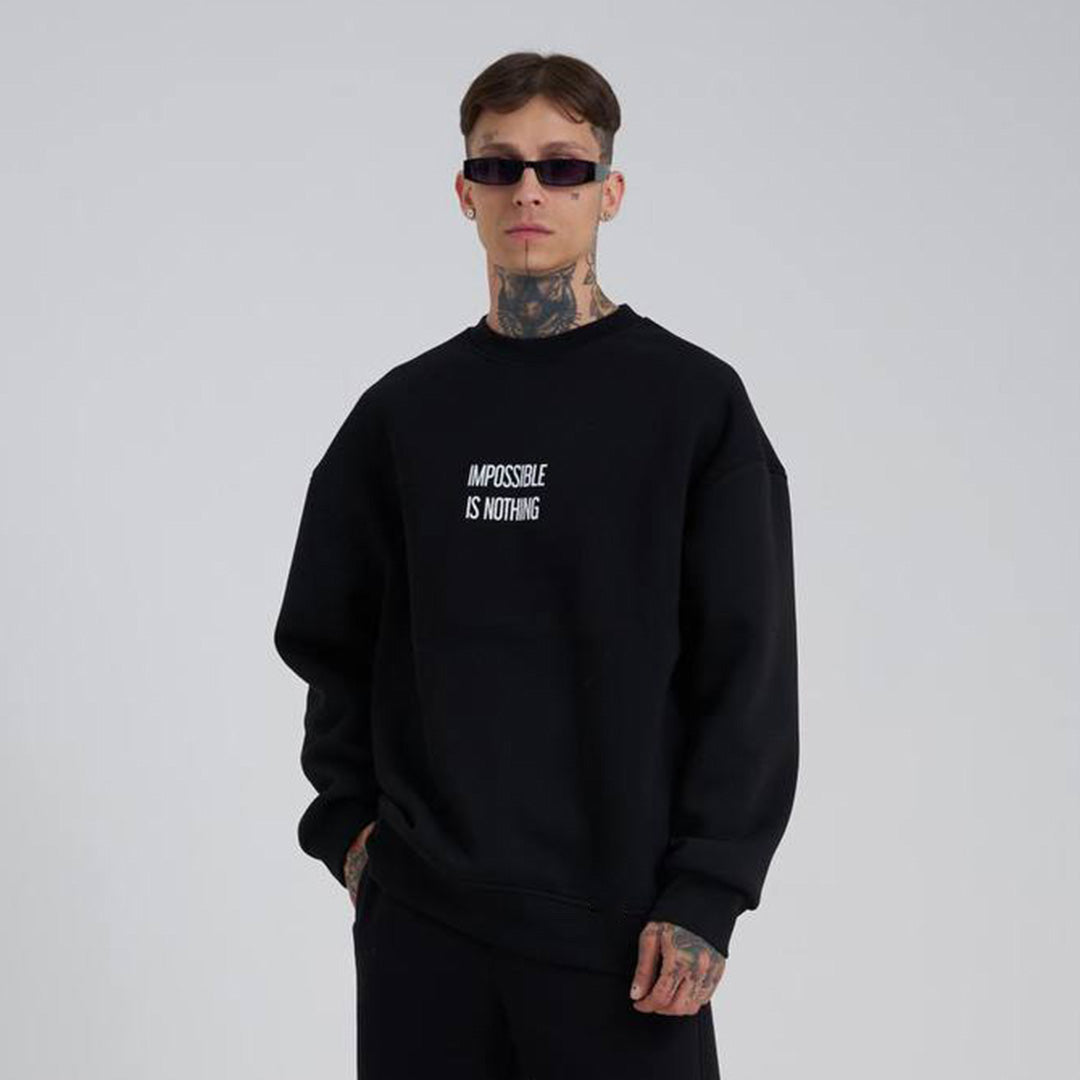 Nothing Impossible Drop Shoulder Sweatshirt - Black