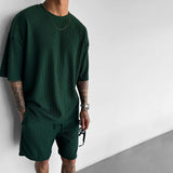 Oversized Quarter Sleeve  O Neck T-Shirt & Short Set - Green