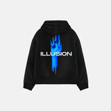 DROP SHOULDER ILLUSION HOODIE - BLACK