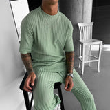 OVERSIZE STRUCTURED T-SHIRT & TROUSER SET - PISTACHIO