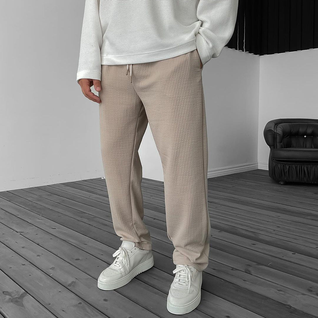 LOOSE FIT RIBBED PANTS - TAN