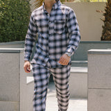 Loose Fit Plaid Long Sleeve Shirt & Trouser Set