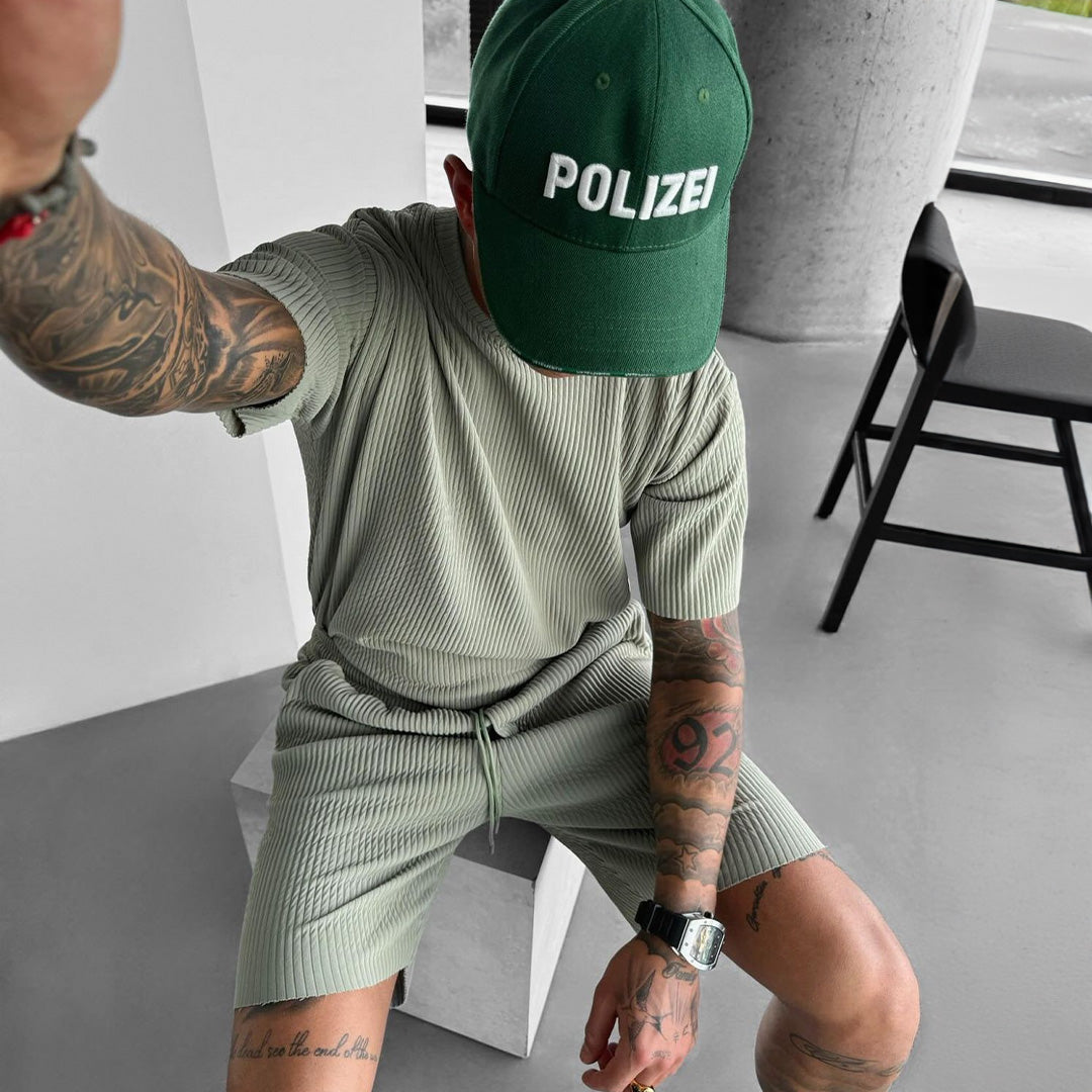 Oversized Quarter Sleeve  O Neck T-Shirt & Short Set - Tea Green