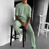 OVERSIZE STRUCTURED T-SHIRT & TROUSER SET - PISTACHIO