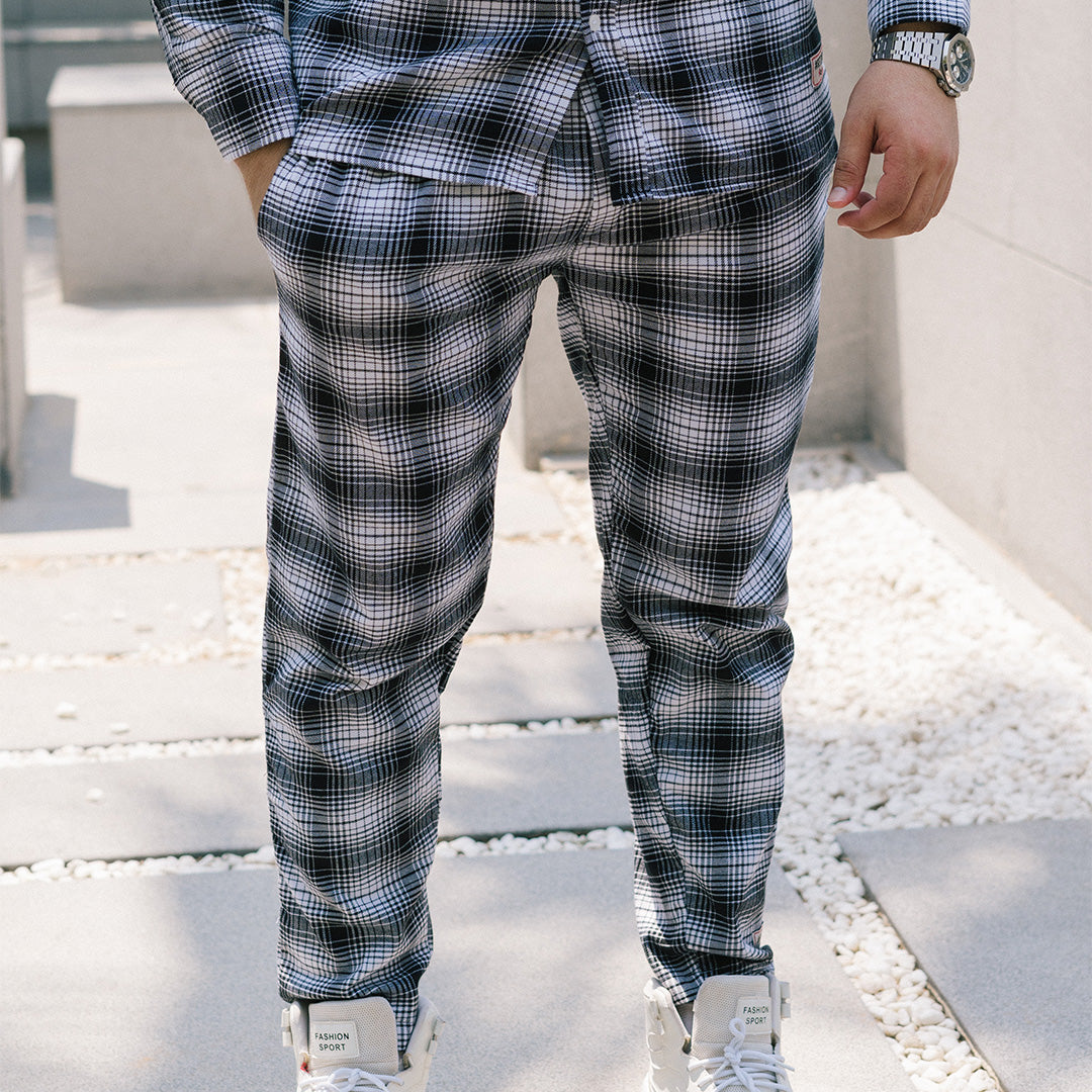 Loose Fit Plaid Long Sleeve Shirt & Trouser Set