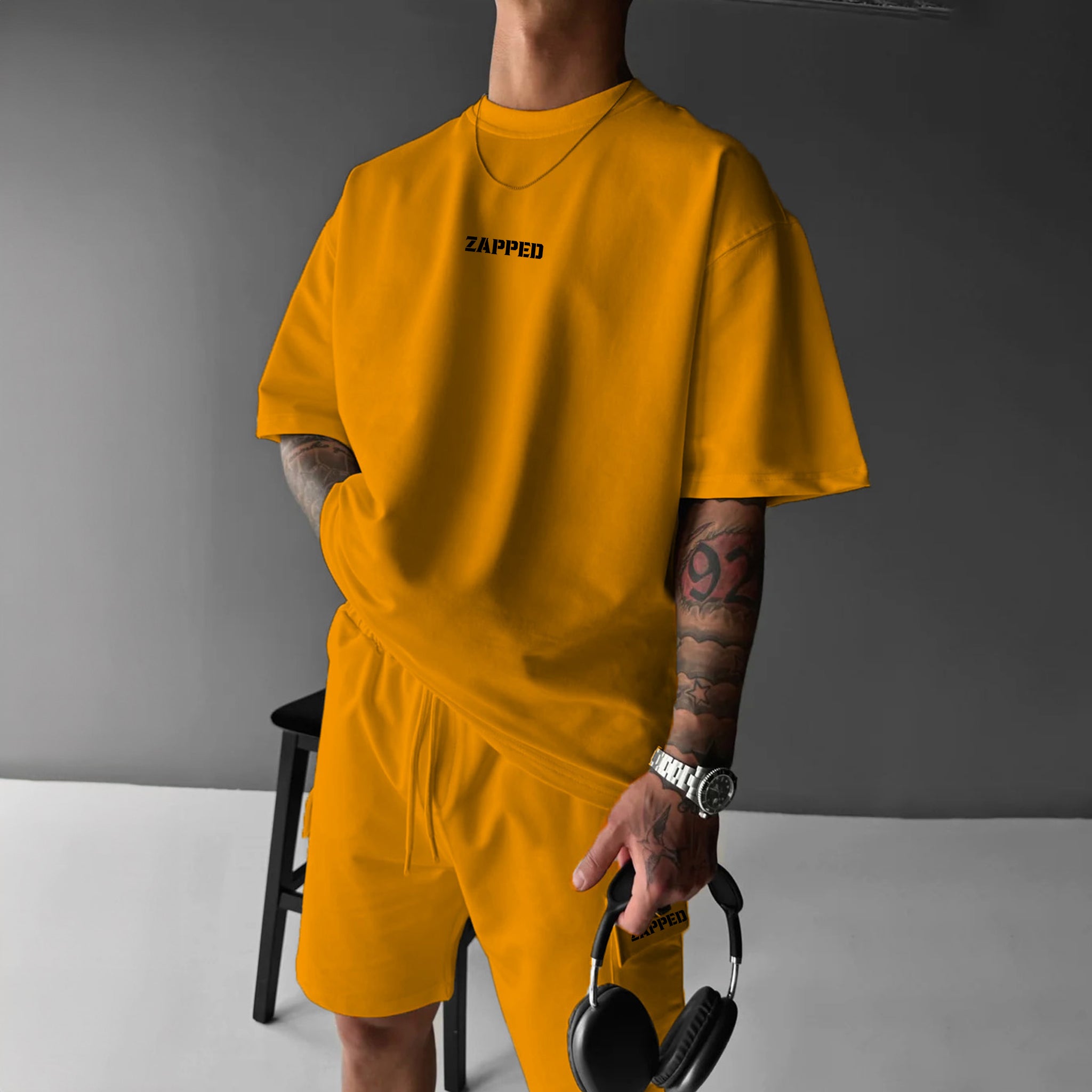 Zapped Oversize T-Shirt & Cargo Short Set - Orange