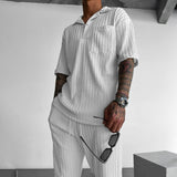 OVERSIZE STRUCTURED POLO SHIRT & TROUSER SET - WHITE