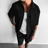 Double Pocket Shirt & Short Set - Black