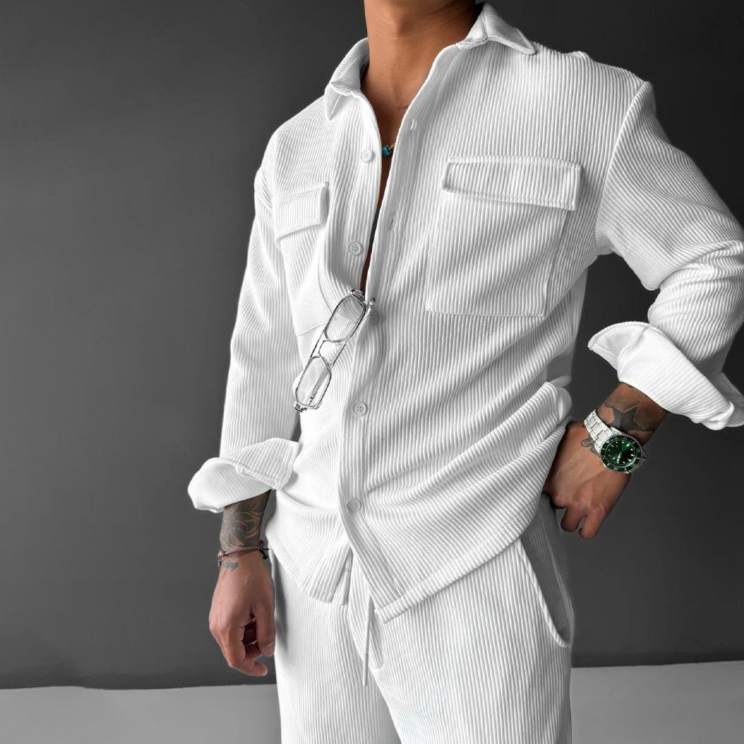 Double Pocket Shirt & Trouser Set - White